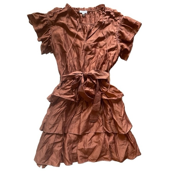 CURRENT AIR Rust Brown Tiered Flutter Sleeve Mini Dress - Picture 4 of 5